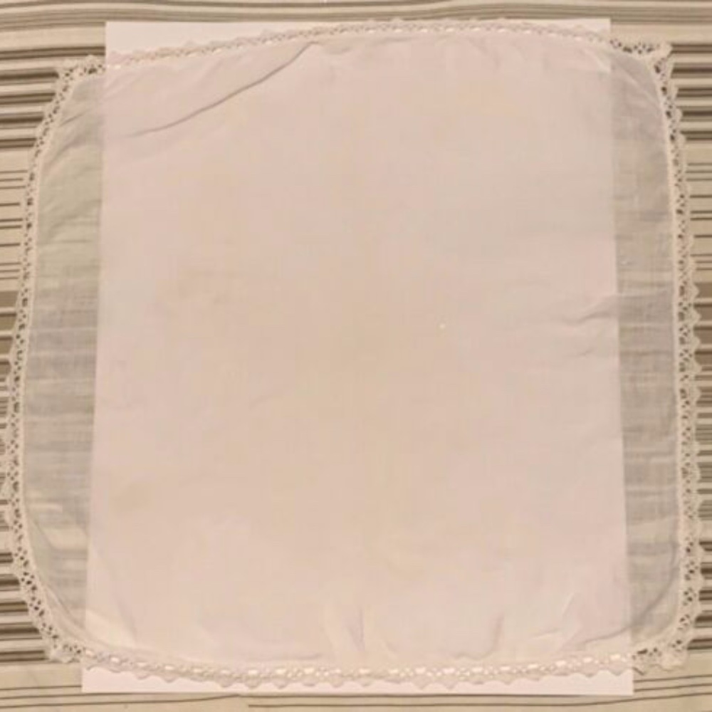 3 Vintage White + Pink Handkerchiefs Lace Trim Embroidered Flowers